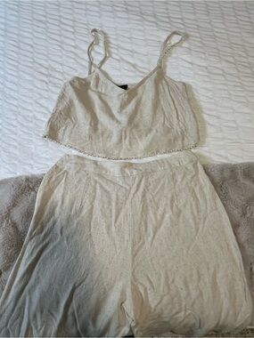 Beaded Trim Ivory Camisole & Pants Set